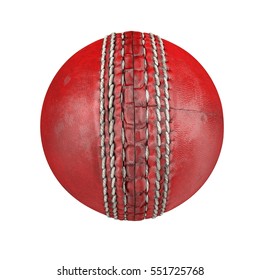 Red Leather Cricket Ball Isolated On White. 3D Illustration