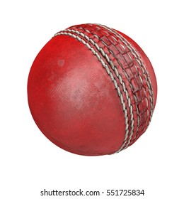 Red Leather Cricket Ball Isolated On White. 3D Illustration