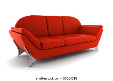 red leather sofa isolated on white background