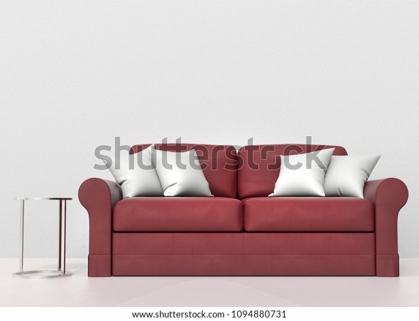 Red Leather Sofa White Pillows Round Stock Illustration 1094880731