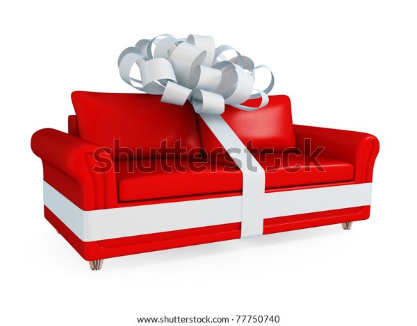 Red Leather Sofa Wrapped White Ribbon Stock Illustration 77750740