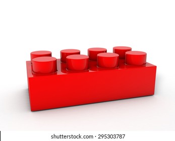 Red Lego Block On A White Backgrond.