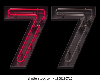 Red Light Neon Font With On And Off. Number 7. 3d Rendering.