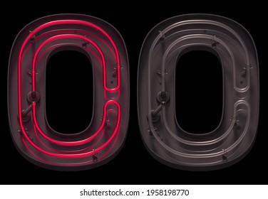 Red Light Neon Font With On And Off. Letter O. 3d Rendering.