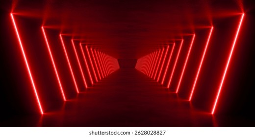 red lighting with interior empty space, 3d rendering sci-fi concept