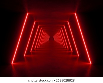 red lighting with interior empty space, 3d rendering sci-fi concept
