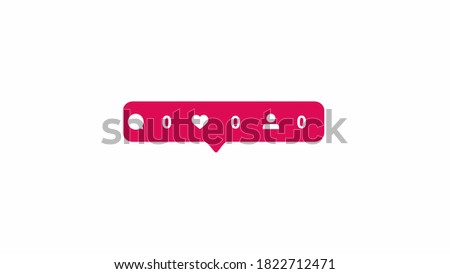 red like button with increasing counting of numbers on white background. Animation. Abstract animation of social media reaction buttons