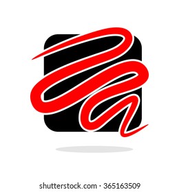 Red Line On Black Square Logo. Logo For  Business Template. Curved Bar