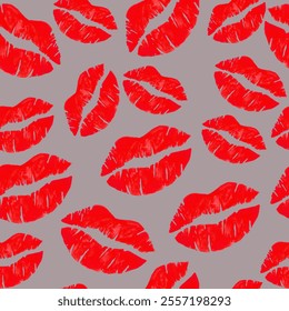 red lips valentine's day seamless pattern watercolor illustration isolated on gray background base for tableware design textile printing - Powered by Shutterstock