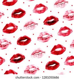 Red Lipstick Kiss Imprints Seamless Pattern Stock Illustration ...