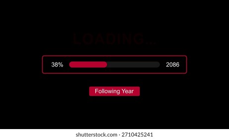 A red loading bar indicates 38 percent completion with the year 2086 displayed against a black background.