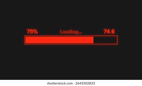 A red loading bar shows progress, displaying 75% on the left and 74.6 on the right, with "Loading..." in the middle. This image features loading bar, progress bar, red, black, loading.