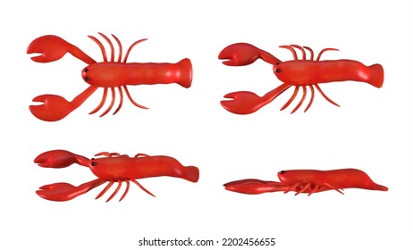 Red Lobster 3D Artwork Illustration In Different Angles.Underwater Fish Concept