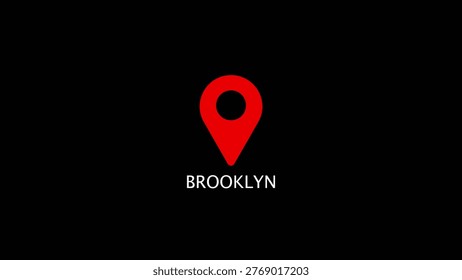 A red location pin marker centered above the word Brooklyn in white text on a black background Clear details and vibrant colors enhance visual appeal.