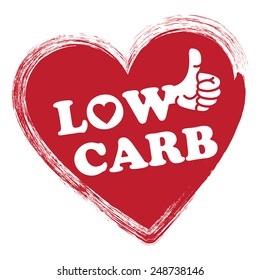 Red Low Carb Heart Shape Sticker, Icon Or Label Isolated On White Background 