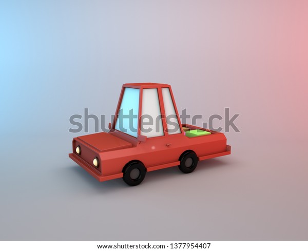 Red low poly\
car on white background. 3d\
render
