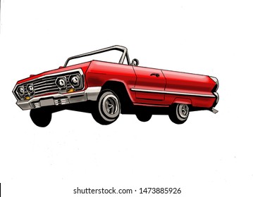 Red Lowrider Vintage Style Illustration