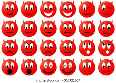 Smileyangrydevil Emoticon Set Face Emotions Facial Stock Vector ...