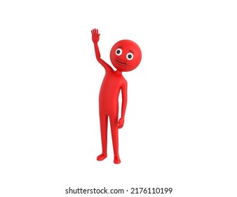 Red Man Character Raising Right Hand In 3d Rendering.