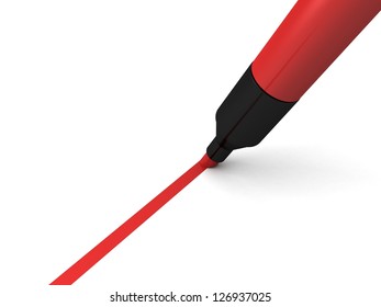 Red Marker Draws A Line On White