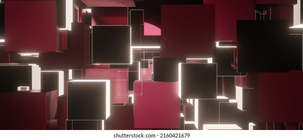 Red Maroon Cubes Geometric Abstract Background With Squares Background 3d Render