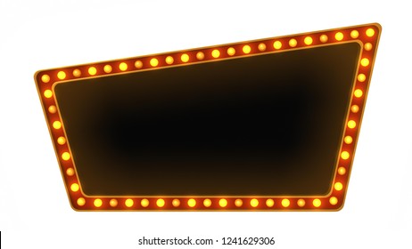 Red Marquee Gold Light Board Sign Retro On White Background. 3d Rendering