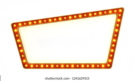 Red Marquee Gold Light Board Sign Retro On White Background. 3d Rendering