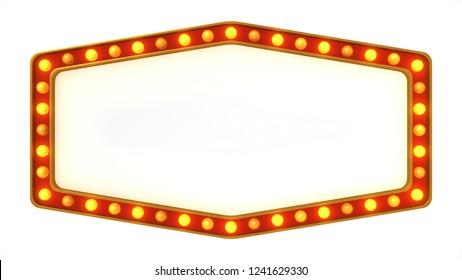 Red Marquee Gold Light Board Sign Retro On White Background. 3d Rendering