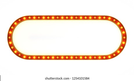 Red Marquee Gold Light Board Sign Retro On White Background. 3d Rendering