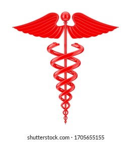 Red Medical Caduceus Symbol On A White Background. 3d Rendering