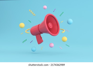 Red Mega Phone On Blue Background. 3d Illustration