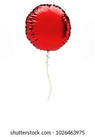 Red Metallic Round Baloon Isolated On White Background. 3D Illustration Of Celebration, Party Baloons