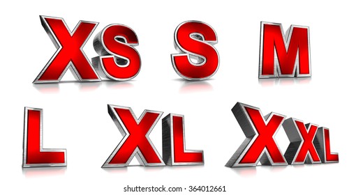 Red Metallic Sizes Text Series on White Background 3D Illustration