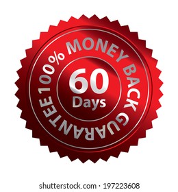 Red Metallic Style 60 Days 100 Percent Money Back Guarantee Badge, Icon, Label or Sticker Isolated on White Background 