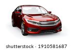 Red mid-size urban family sedan on a white uniform background. 3d rendering