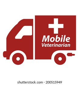 Red Mobile Veterinarian Icon Or Label Isolated On White Background