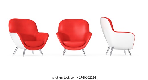 Red Modern Leather Oval Shape Relax Chair On A White Background. 3d Rendering