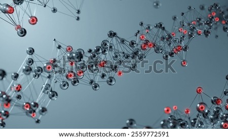 Red molecular structure, 3d model molecule, Neurotransmitter, Structural atom chemical formula view from a microscope