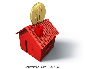 Red Money Box House With Dollar Coin