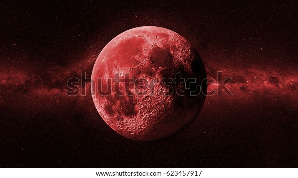 red Moon in front of the Milky Way galaxy (3d\
illustration, background banner, elements of this image are\
furnished by NASA) 
