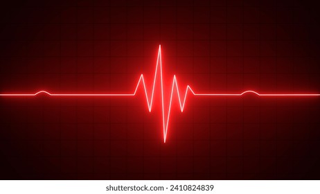 Red neon Heart pulse monitor with signal. Heartbeat line. Flat line EKG, Pulse trace. EKG and Cardio symbol. Healthy and Medical concept
