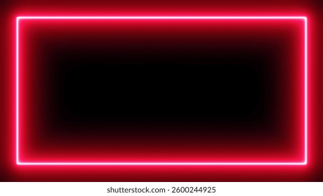 Red Neon Rectangle Frame on a Black Background