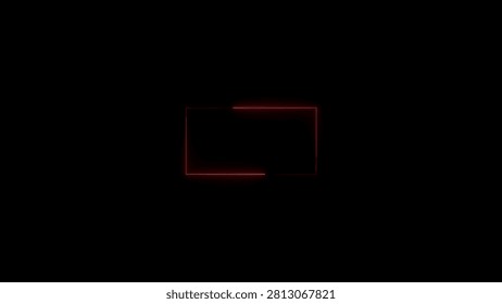 A red neon rectangle with a gap on the right side is centered on a black background. The rectangle has a glowing red outline and appears to be incomplete due to the gap. The overall is minimalist and abstract.