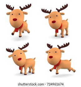 Red Nose Reindeer  Merry Christmas Set , 3D Illustration