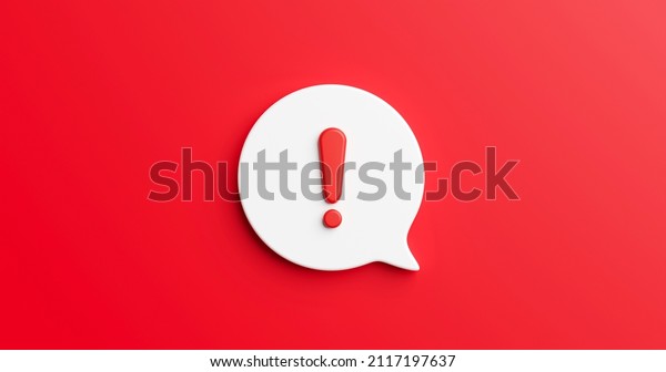 Red notification reminder icon chat message\
of attention alert alarm notice sign or flat design social button\
important caution symbol and warning urgent exclamation isolated on\
3d danger\
background.