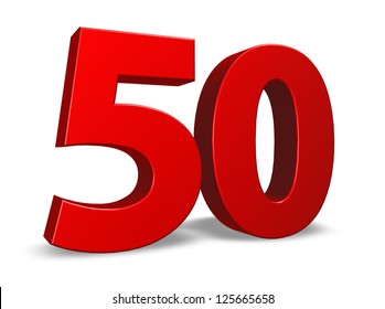 red number fifty on white background - 3d illustration