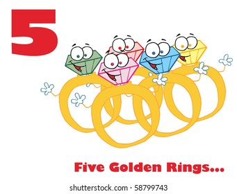 Red Number Five And Text Over Gold Rings