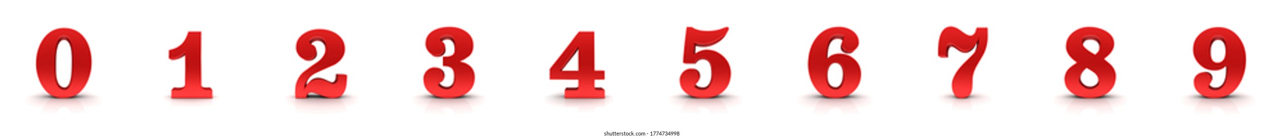 Red Numbers 3d Numeral Signs 0 1 2 3 4 5 6 7 8 9 One Two Threen Four Five Six Seven Eight Nine 3d Rendering