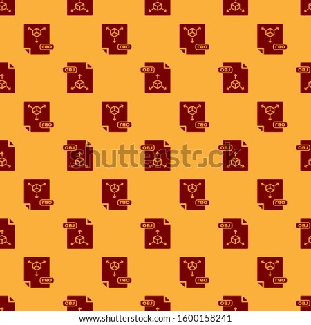 Red OBJ file document. Download obj button icon isolated seamless pattern on brown background. OBJ file symbol.  