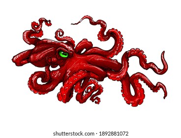 Red Octopus With Green Eye